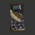 Classic Wooden Bed With Headboard Footboard Purple White Leaf Pattern Quilt And Blue Beige Pillows