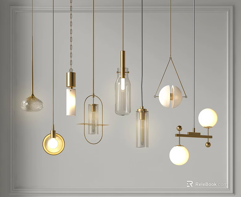 Contemporary Pendant Lights with Various Glass and Metal Designs for Modern Interiors 3d model 