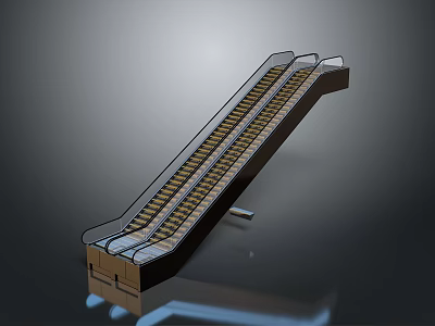 Modern Commercial Escalator Design With Transparent Guardrails And Moving Steps 3d model