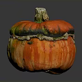 Decorative Pumpkin Shaped Container With Colorful Orange Yellow Green Stripes And Wooden Stem Lid