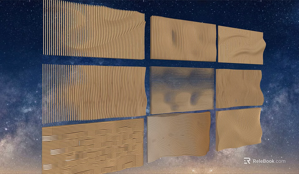 Textured Background Wall With Grid Layout And Wavy Patterns On Starry Backdrop 3d model 