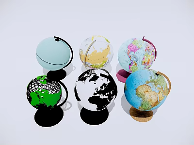 Collection of Various Colored Decorative Globes With Different Styles And Bases 3d model
