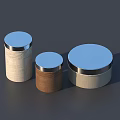 Three Piece Decorative Ornament Set With Wooden Bodies And Silver Round Lids