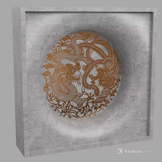 Chinese Style Circular Wall Decoration With Dragon And Phoenix Carved Design 3d model 