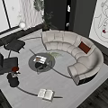 Modern Living Room Sofa And Coffee Table Set With Armchairs Area Rug And Plants