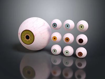 Medical Device Eye Models Display Featuring Various Colored Irises And Different Sizes 3d model