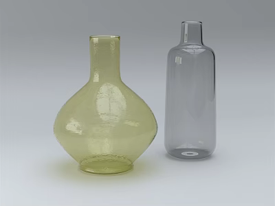 Yellow Bulbous And Clear Slender Glass Vases For Home Decoration 3d model