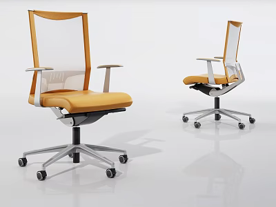 Modern Office Chairs With Mesh Backrest Orange Seat Armrests And Metal Base Wheels 3d model