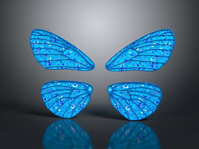 Blue Glittering Butterfly Wings With Symmetrical Shiny Patterns And Reflection 3d model