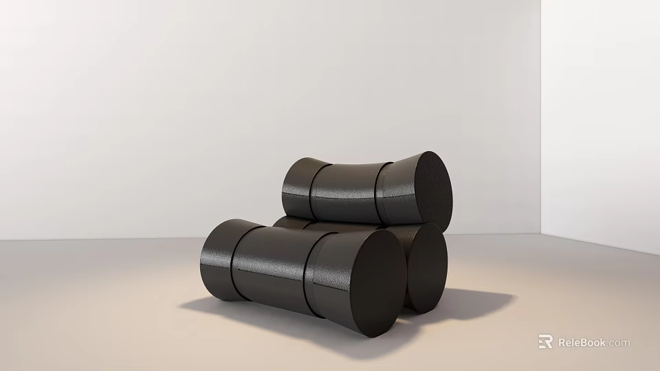 Modern Black Single Seater Sofa With Cylindrical Modules And Smooth Leather Finish 3d model