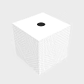 Minimalist White Cube Decorative Object With Geometric Line Pattern And Black Circular Hole On Top 3d model