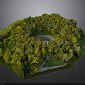Natural Forest Landscape Model Featuring Circular Clearing Colorful Trees And Green Grass