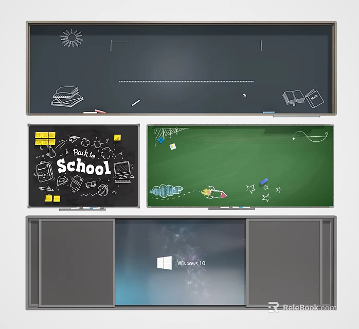 Blackboard And Grey Wall Designs With Hand Drawn School Patterns And Windows 10 Screen 3d model