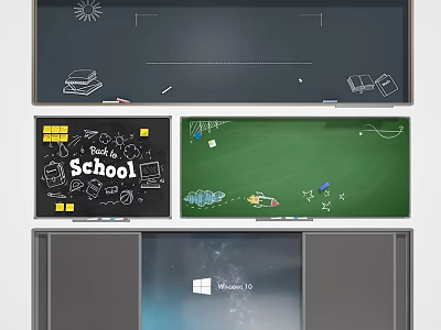 Blackboard And Grey Wall Designs With Hand Drawn School Patterns And Windows 10 Screen 3d model