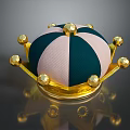 Stylish Green And White Striped Fabric Crown With Gold Ornaments And Base