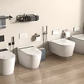 Modern Bathroom Toilets In Various Styles With Towel Racks And Accessories