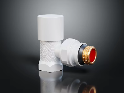 White Elbow Plumbing Hardware Tool with Red Metal Threaded Connector Durable Plastic Construction Design 3d model