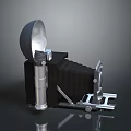 Vintage Retro Style Camera With Black Silver Body And Classic Metal Components