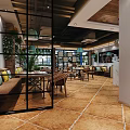 Flower Cafe Exterior With Green Facade Large Glass Windows Hanging Plants And Flower Stand