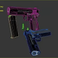 Black Handgun With Magazines Bullets And Disassembled Parts On Dark Surface