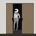 Modern Wooden Sliding Door Design In Interior Space With Woman Standing