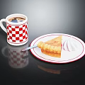 Slice of Delicious Pie With Whipped Cream And Red White Checkered Coffee Cup On Plate