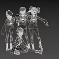 Anime Style Women In Black Hoodies With Skull Prints Standing Together