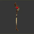 Curved Top Brown Beige Staff With Red Orb Mythical Fantasy Design