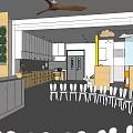 Kindergarten Interior With Colorful Tables Chairs Tent Cloud Decorations Windows And Plants