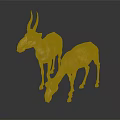 Two Light Brown Antelopes Standing on Dark Reflective Surface with Natural Posture 3d model