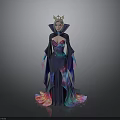 Royal Queen Costume Featuring Crown Dark Robe Starry Design And Colorful Gradient Hem