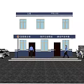 Two Story Police Station Building With Windows Police Officers Police Car And Motorcycle