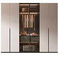 Modern Wardrobe Interior Design With Hanging Clothes Storage Boxes And Lighting 3d model