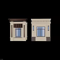 Modern Guard Booth Structure With Stone Walls Glass Windows And Decorative Columns 3d model