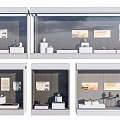 Exhibition Display Cases With Exhibits Pictures And Text Descriptions On White Platforms