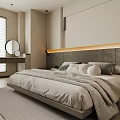 Modern Bedroom Interior With Large Bed Built in Wardrobe Dressing Table And Ambient Lighting 3d model