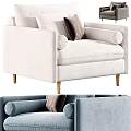 Elegant Sofa Coffee Table Combination With Beige Blue Fabric Pillows And Wooden Legs