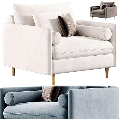 Elegant Sofa Coffee Table Combination With Beige Blue Fabric Pillows And Wooden Legs 3d model