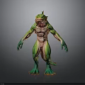 Fantasy Lizard Creature 3D Model With Green And Pink Muscular Body Standing Posture