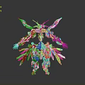 Futuristic Mech Robot with White Red Gold Armor and Complex Mechanical Wings Design