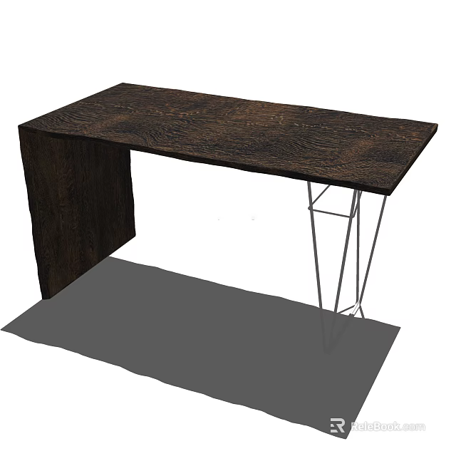 Modern Wooden Dining Table With Metal Geometric Legs And Smooth Surface Design 3d model 