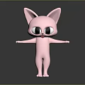 Pink Cartoon Cat Like Creature Character With Big Ears Large Eyes And Open Arms