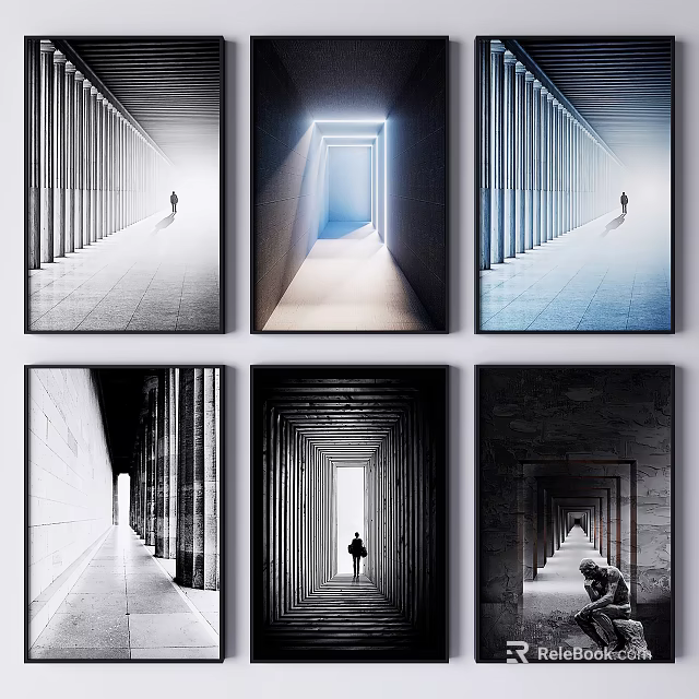 Abstract Corridor Art Prints With Light Shadow And Silhouette Figures 3d model 