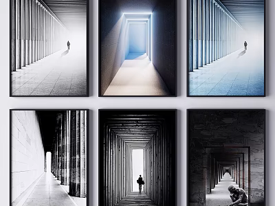 Abstract Corridor Art Prints With Light Shadow And Silhouette Figures 3d model