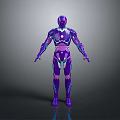 Futuristic Purple Robot Character With Blue Accent Lines In Standing Pose