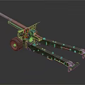 Vintage Green Military Artillery Gun With Long Barrel And Wheel Base