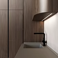 Modern Kitchen Interior With Wooden Tone Cabinets And Integrated Central Counter Design