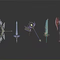 Various Designed Weapons Including Swords Staffs Axes Bows With Colorful Decorations And Glowing Elements