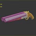 Vintage Double barrel Pistol Featuring Silver Barrels Wooden Grip Metal Parts and Gold Accents