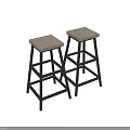 Light Wood Striped Top Bar Stools with Dark Metal Frame 3d model